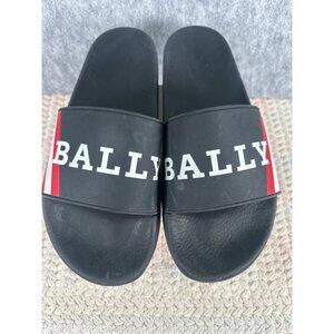 Bally Mens Slides Black Red & White Logo Rubber Sandal Shoes Size 10-11